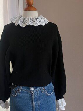 NWT Storets Ribbed Lace Trim Sweater